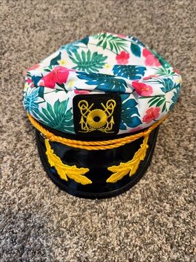 Tropical Floral Captain's Hat with Yellow Embroidery